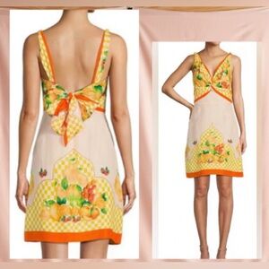 Antonio Melani Pink w/Fruit Print Linen V-Neck Sleeveless A- Line Dress - Size 8